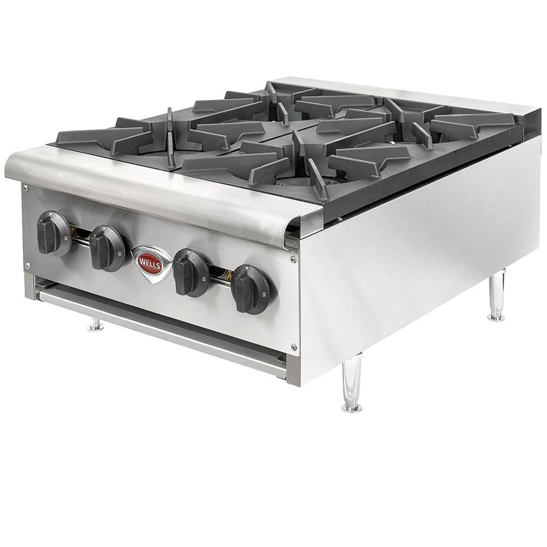 Wells HDHP-2430G 23" Countertop Gas Hotplate with (4) Burners, Manual Controls, 106.000 BTU
