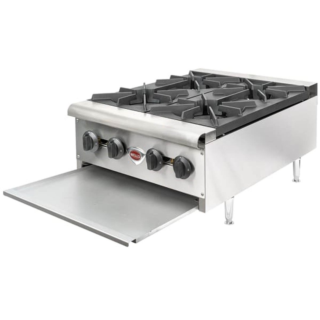 Wells HDHP-2430G 23" Countertop Gas Hotplate with (4) Burners, Manual Controls, 106.000 BTU