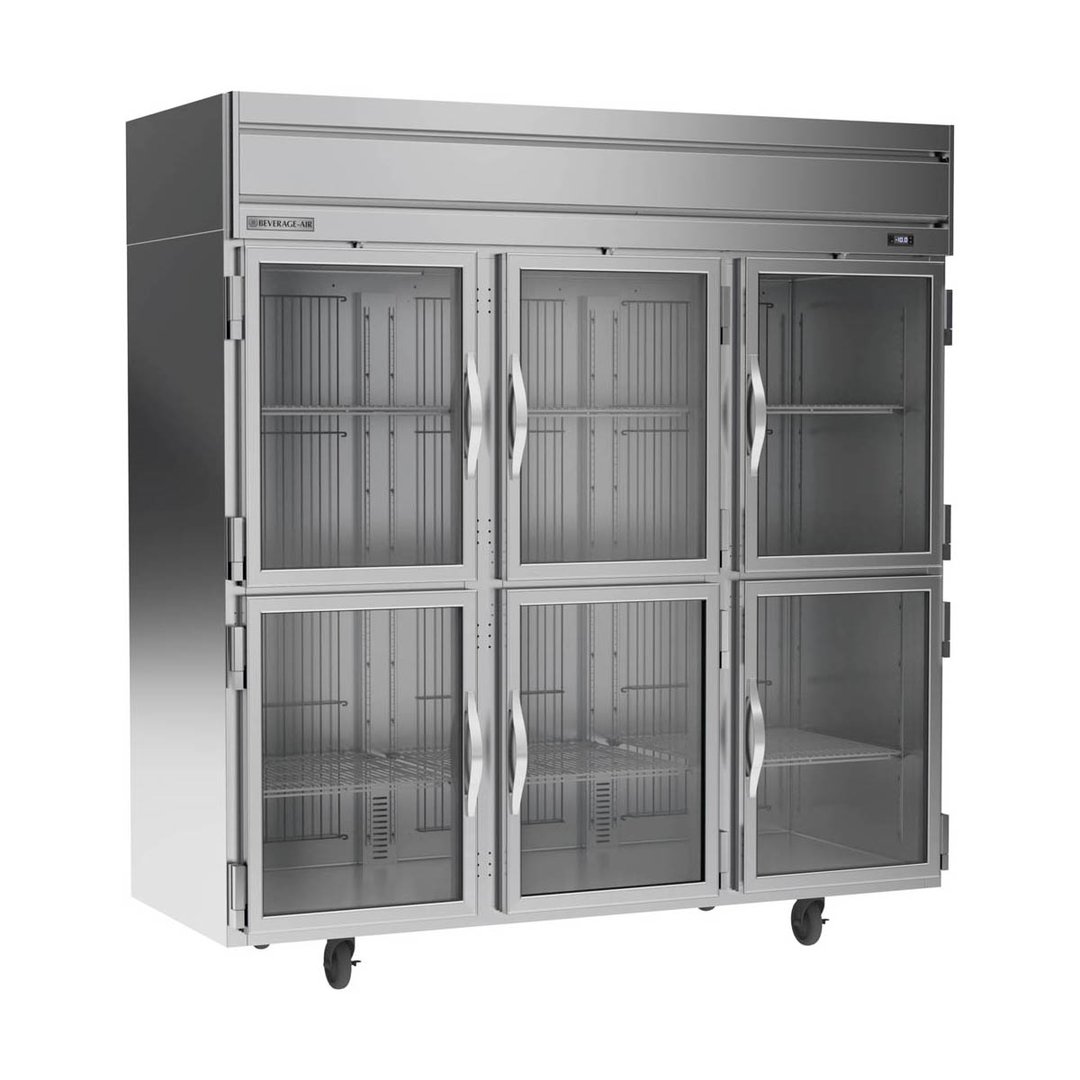 Beverage Air HFPS3HC-1HG 78" Three Section Reach-In Freezer w/ 6 Half Glass Doors, Stainless Steel, 69 cu. ft.
