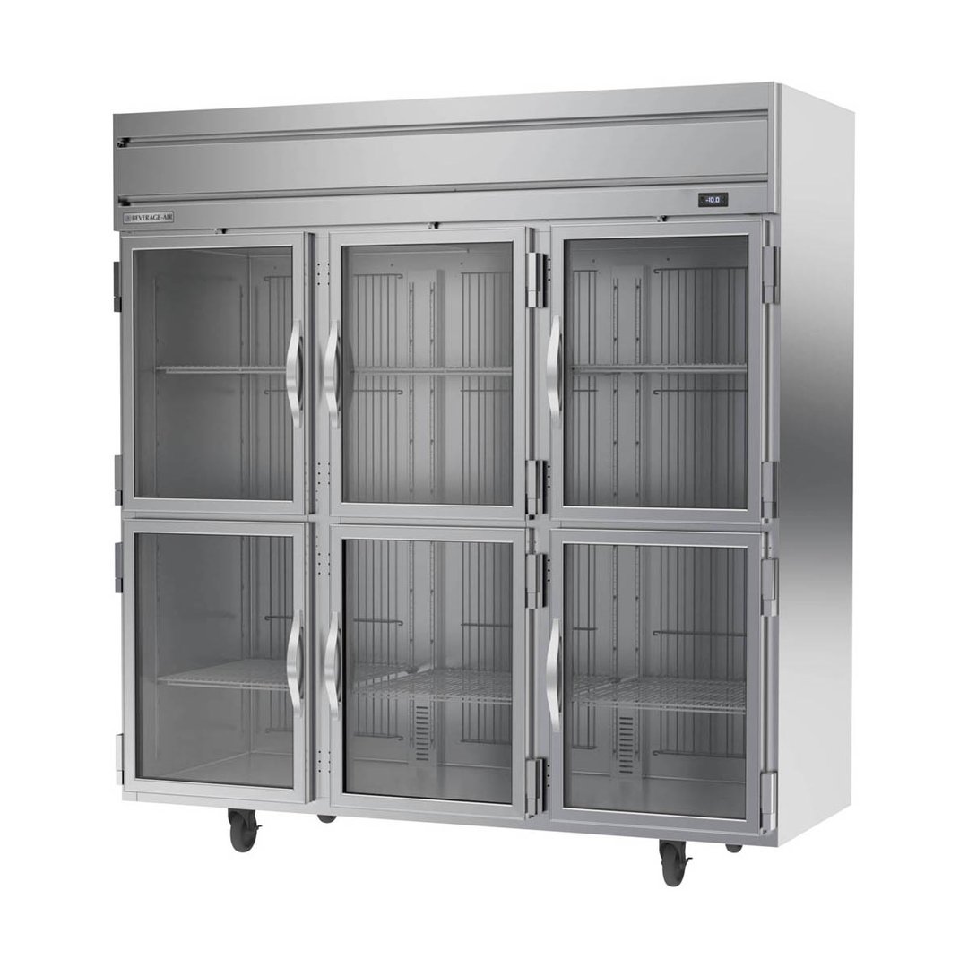 Beverage Air HFPS3HC-1HG 78" Three Section Reach-In Freezer w/ 6 Half Glass Doors, Stainless Steel, 69 cu. ft.