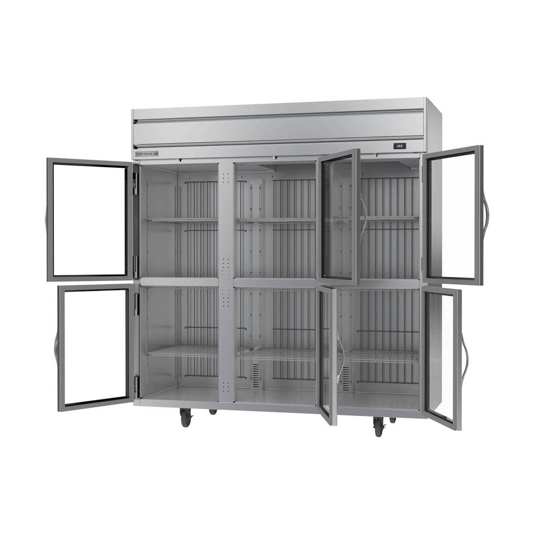 Beverage Air HFPS3HC-1HG 78" Three Section Reach-In Freezer w/ 6 Half Glass Doors, Stainless Steel, 69 cu. ft.