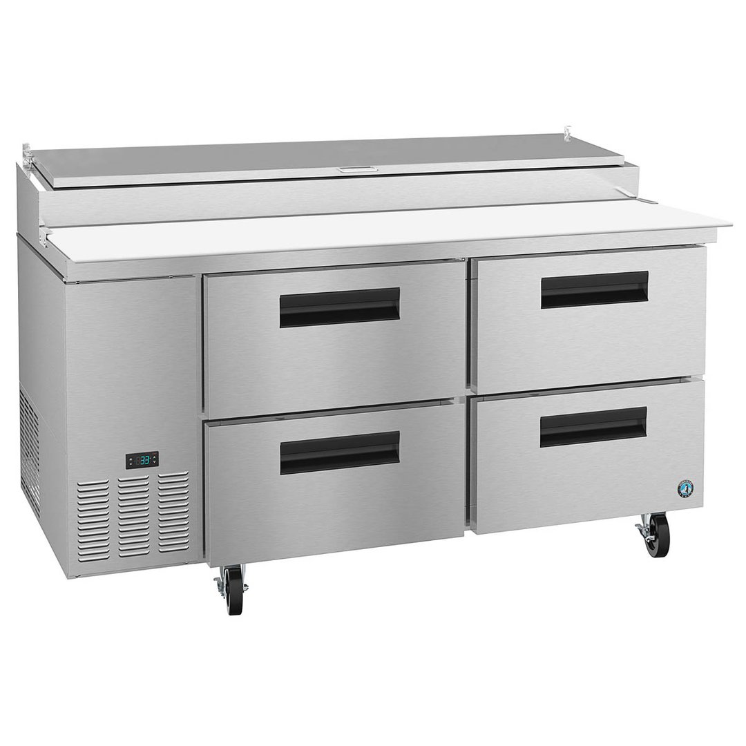 Hoshizaki PR67A-D4 67" Two Section Refrigerated Pizza Prep Table w/ 4 Drawers, (9) 1/3 Size Pans