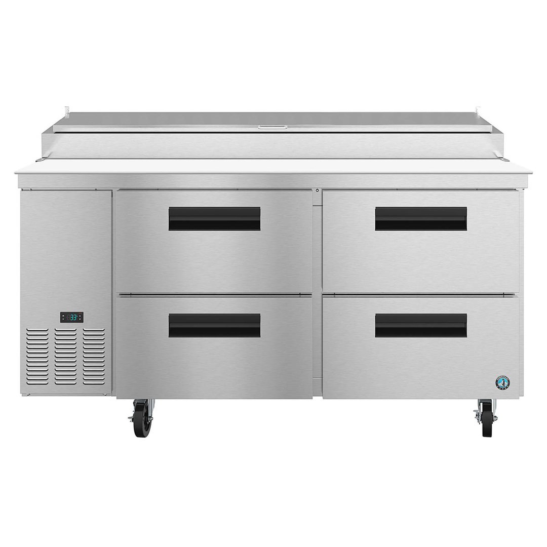 Hoshizaki PR67A-D4 67" Two Section Refrigerated Pizza Prep Table w/ 4 Drawers, (9) 1/3 Size Pans
