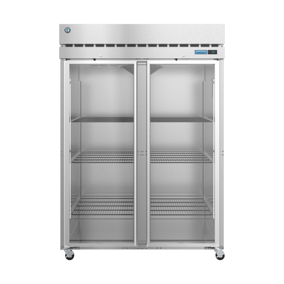 Hoshizaki R2A-FG 55" Two Section Reach-In Refrigerator w/ 2 Glass Full Doors, Top Mounted, Stainless Steel, 50 cu. ft.