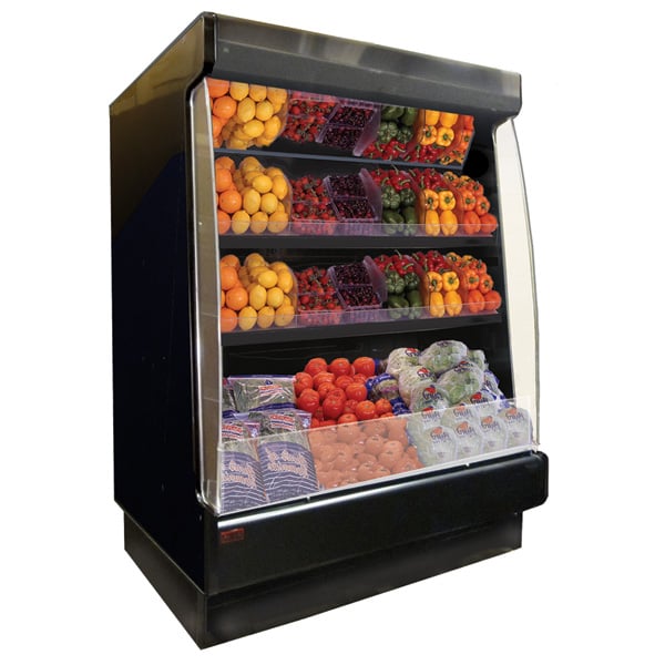 Howard-McCray R-OP35E-4L-LB-B 51" Vertical Packaged Meats Low-Base Open Merhandiser in Black, Remote Refrigeration, 3 Shelves, Low Profile, w/ LED Lighting