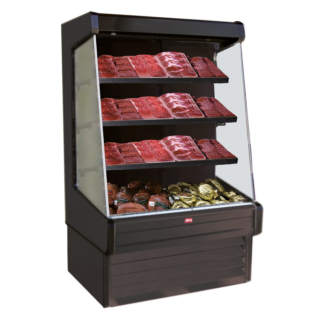 Howard-McCray SC-OM30E-3-B-LED 39'' Vertical Meat Open Merhandiser in Black, Self-Contained, 3 Shelves, w/ LED Lighting