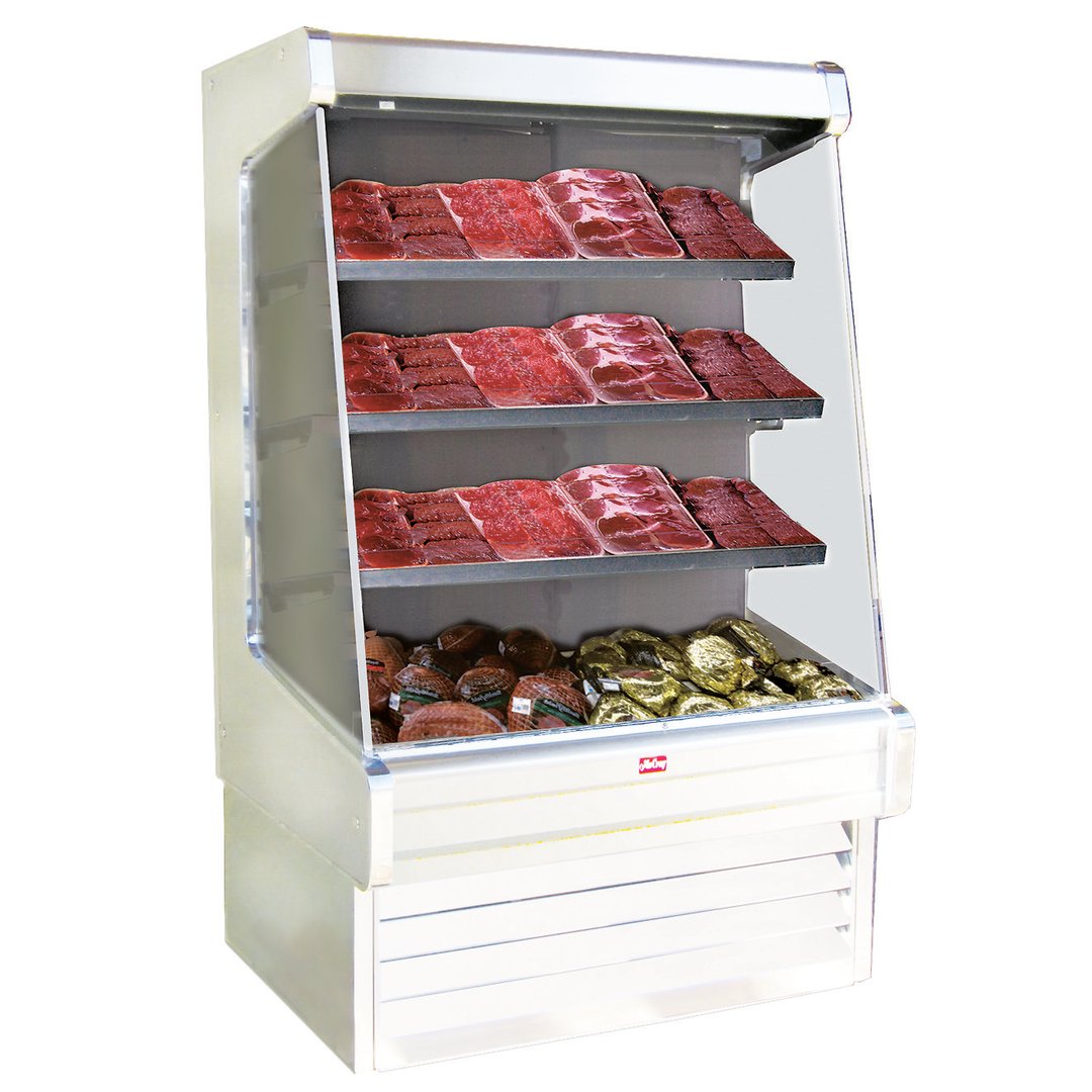 Howard-McCray SC-OM30E-5-LED 63'' Vertical Meat Open Merhandiser in White, Self-Contained, 3 Shelves, w/ LED Lighting
