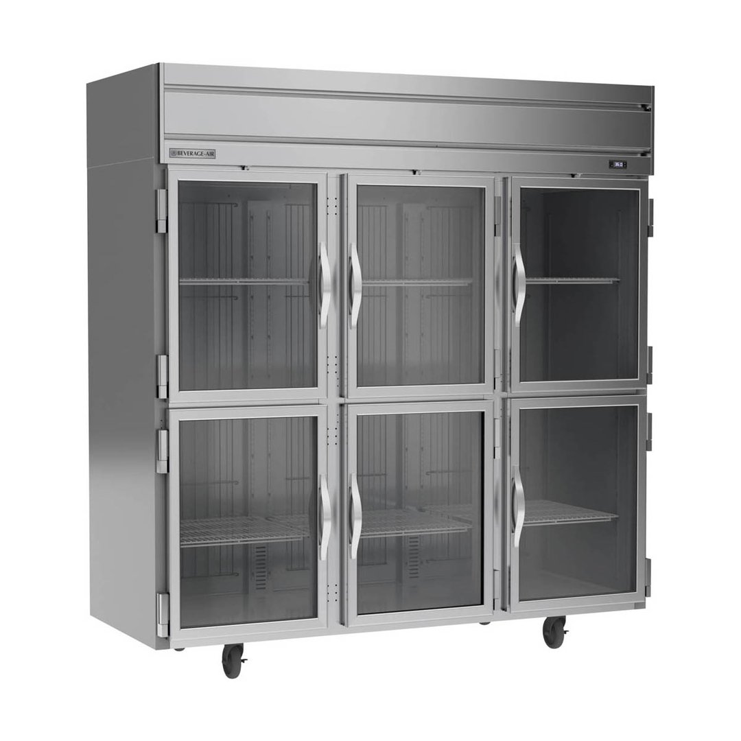 Beverage Air HR3HC-1HG 78" Three Section Reach-In Refrigerator w/ 6 Glass Half Doors, Top Mounted, 1/3 hp, 71.5 cu. ft.