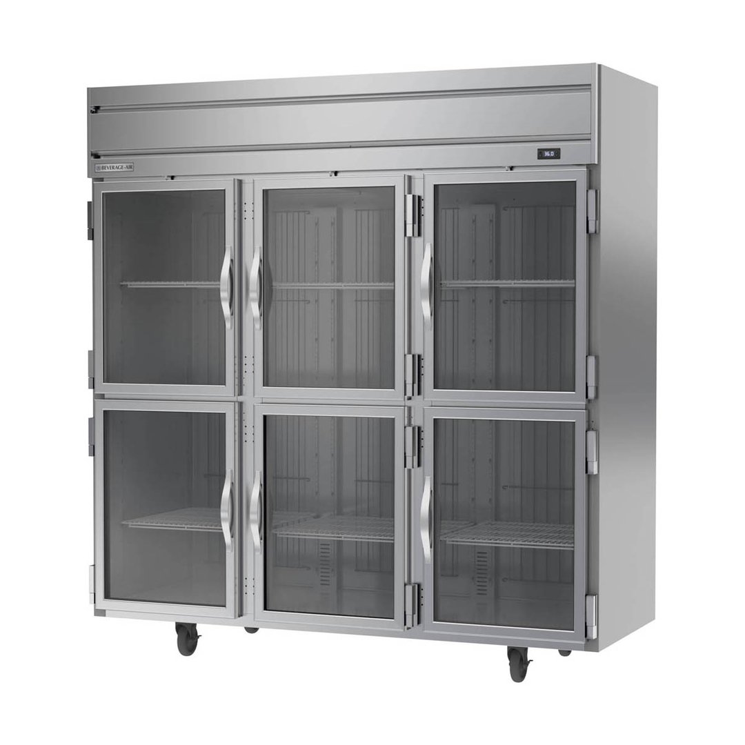 Beverage Air HR3HC-1HG 78" Three Section Reach-In Refrigerator w/ 6 Glass Half Doors, Top Mounted, 1/3 hp, 71.5 cu. ft.