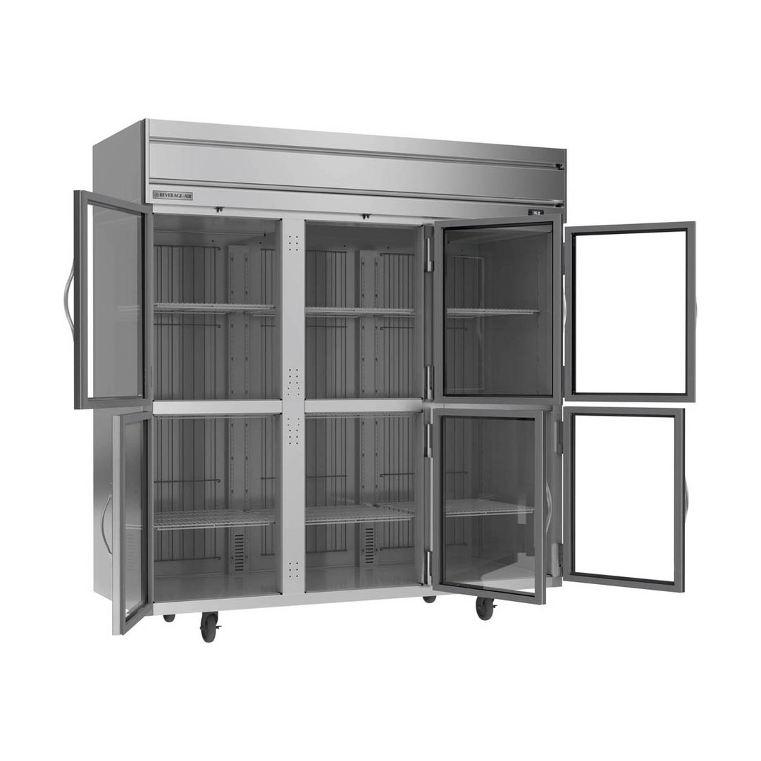 Beverage Air HR3HC-1HG 78" Three Section Reach-In Refrigerator w/ 6 Glass Half Doors, Top Mounted, 1/3 hp, 71.5 cu. ft.