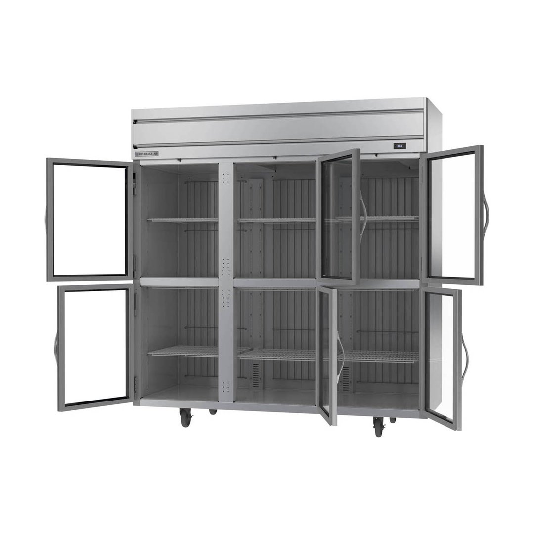 Beverage Air HR3HC-1HG 78" Three Section Reach-In Refrigerator w/ 6 Glass Half Doors, Top Mounted, 1/3 hp, 71.5 cu. ft.