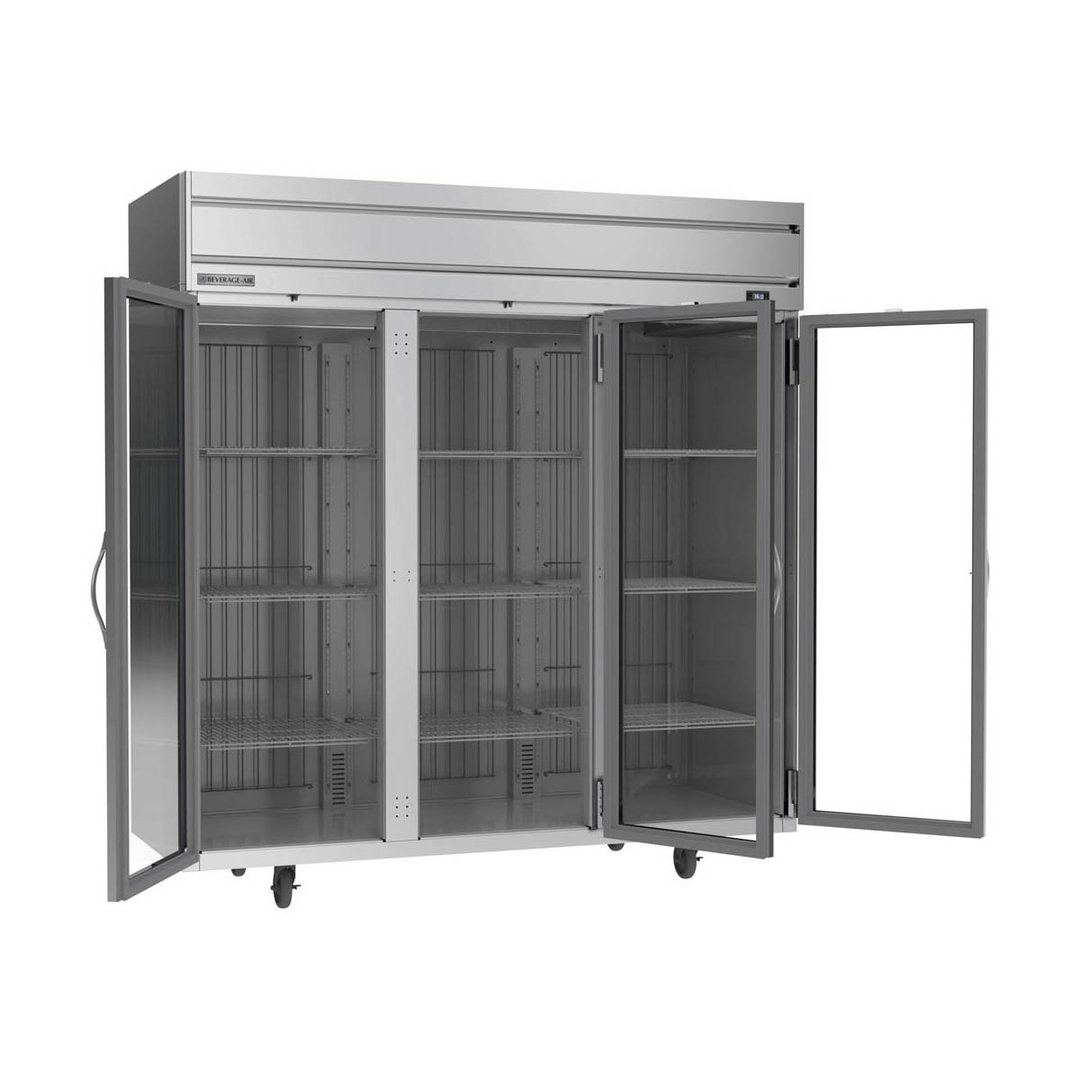Beverage Air HRP3HC-1G 78" Three Section Reach-In Refrigerator w/ 3 Glass Full Doors, Top Mounted, 1/3 hp, 71.5 cu. ft.