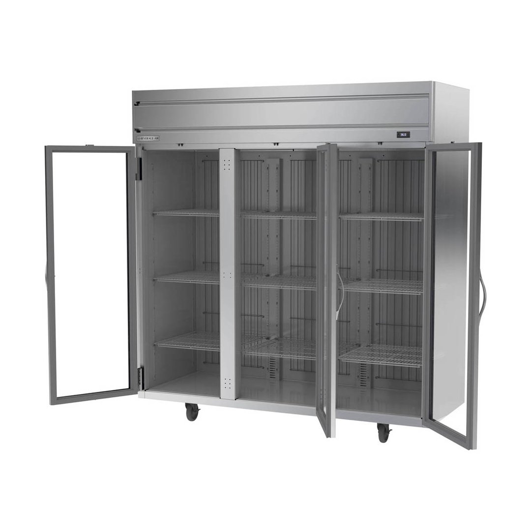 Beverage Air HRP3HC-1G 78" Three Section Reach-In Refrigerator w/ 3 Glass Full Doors, Top Mounted, 1/3 hp, 71.5 cu. ft.