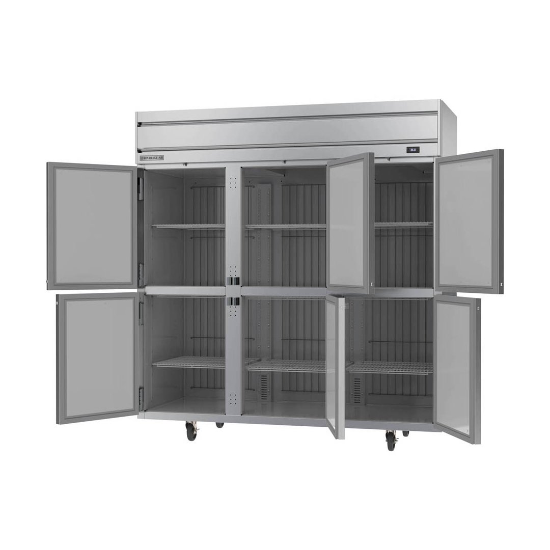 Beverage Air HRP3HC-1HS 78" Three Section Reach-In Refrigerator w/ 6 Solid Half Doors, Top Mounted, 1/3 hp, 71.5 cu. ft.