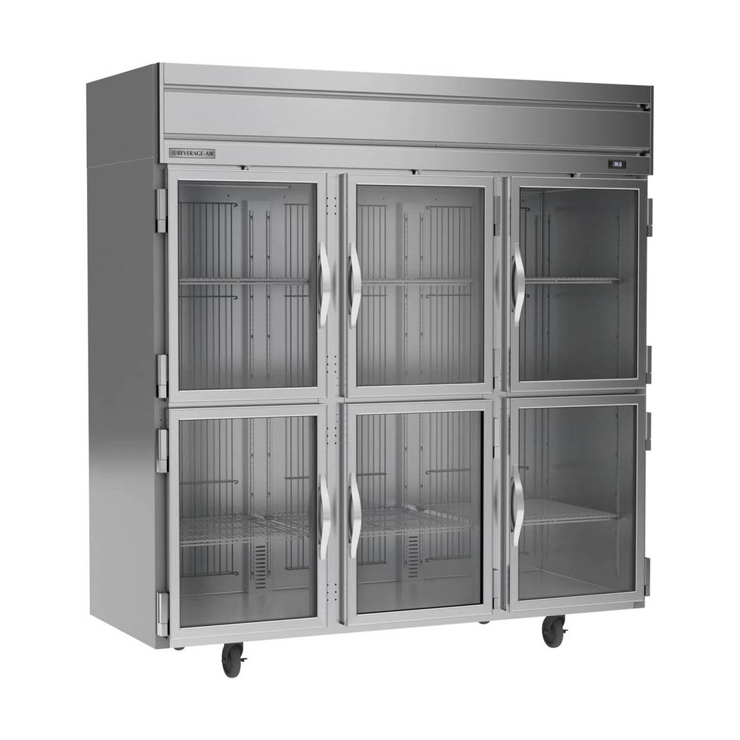 Beverage Air HRS3HC-1HG 78" Three Section Reach-In Refrigerator w/ 6 Glass Half Doors, Top Mounted, 1/3 hp, 71.5 cu. ft.
