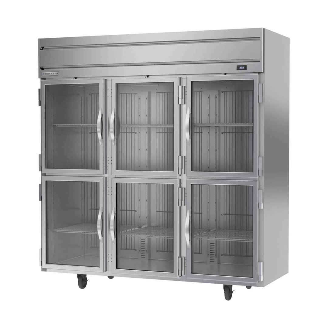 Beverage Air HRS3HC-1HG 78" Three Section Reach-In Refrigerator w/ 6 Glass Half Doors, Top Mounted, 1/3 hp, 71.5 cu. ft.