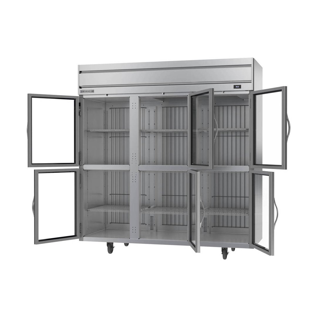 Beverage Air HRS3HC-1HG 78" Three Section Reach-In Refrigerator w/ 6 Glass Half Doors, Top Mounted, 1/3 hp, 71.5 cu. ft.