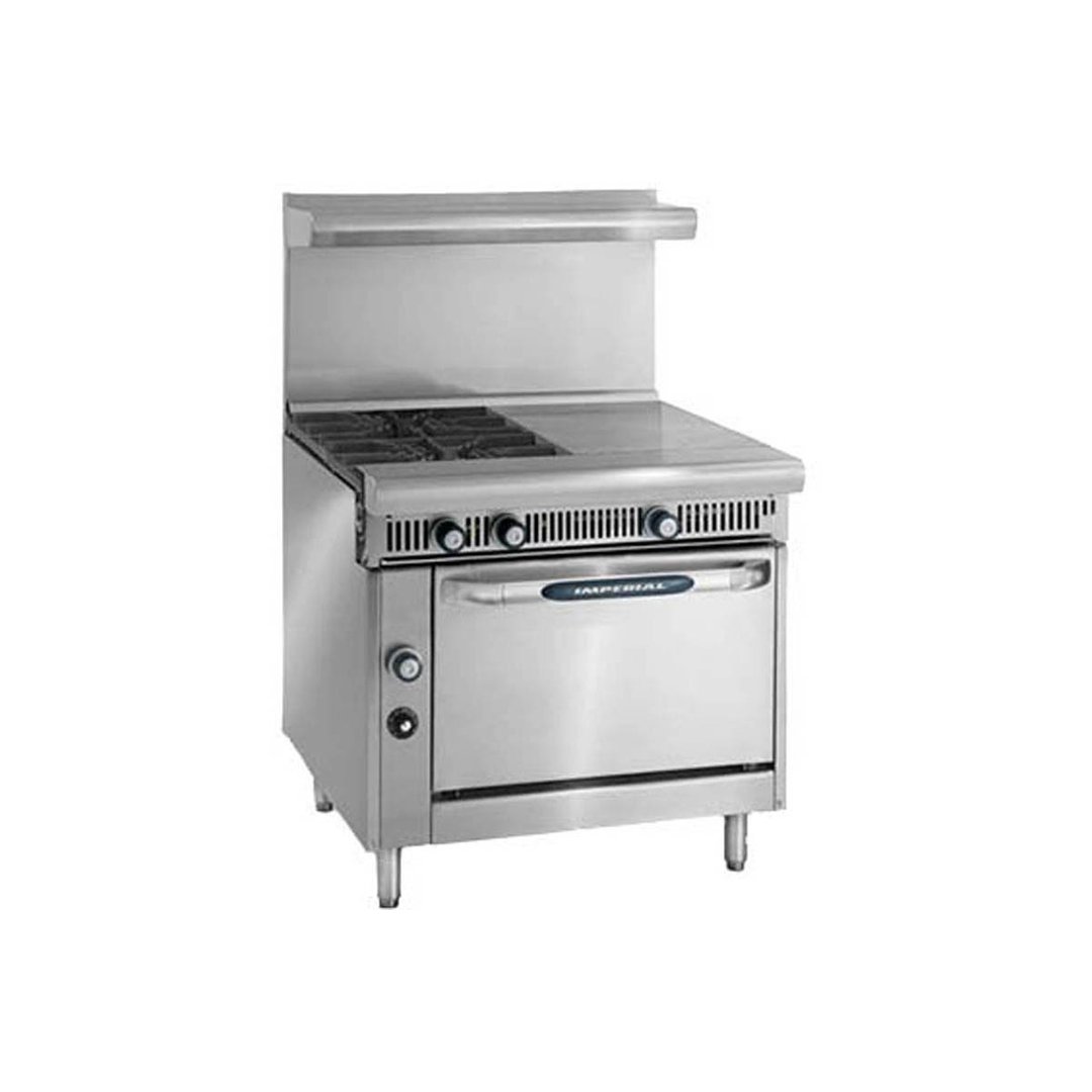 Imperial IHR-2HT-2-XB 36" Gas Heavy Duty Range w/ (2) Open Burners, (2) Hot Tops, (1) Open Cabinet Base, 130.000 BTU