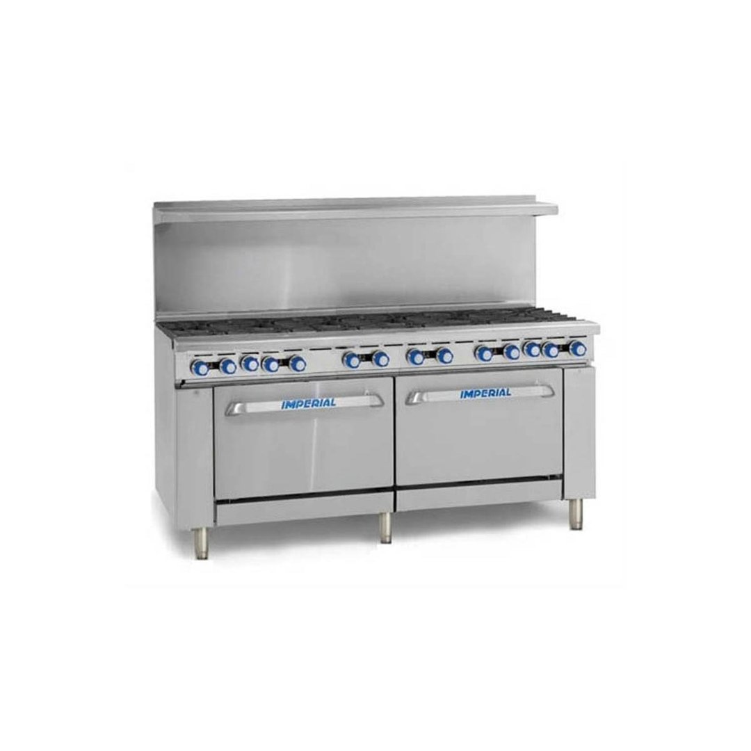 Imperial IR-12-C 72" Gas Restaurant Range w/ (12) Open Burners, (1) Standard Oven, (1) Convection Oven, 449.000 BTU 