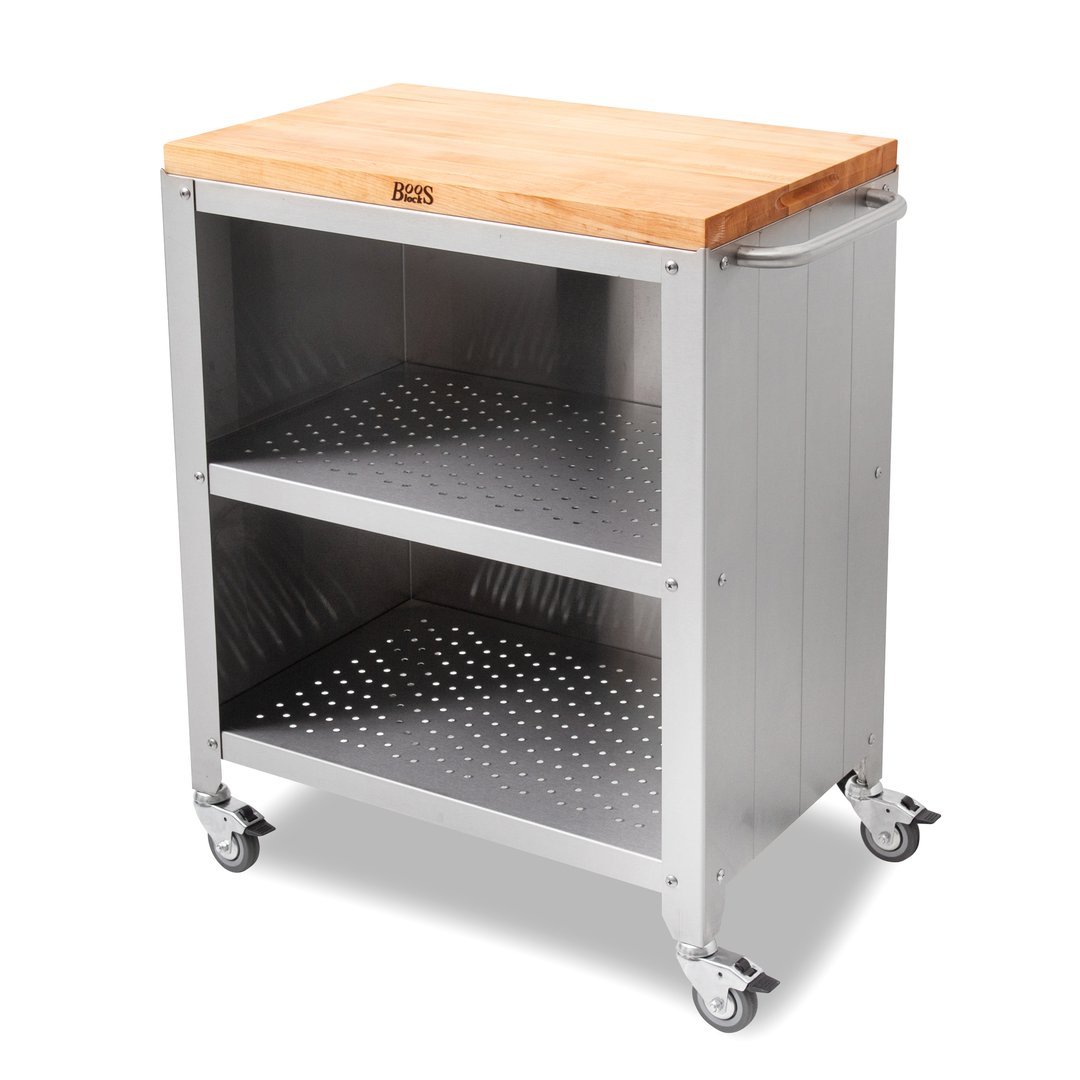John Boos CUFC-M1830-X 2 Undershelves Stainless Steel Formaggio Cart w/ Maple Cutting Board Top
