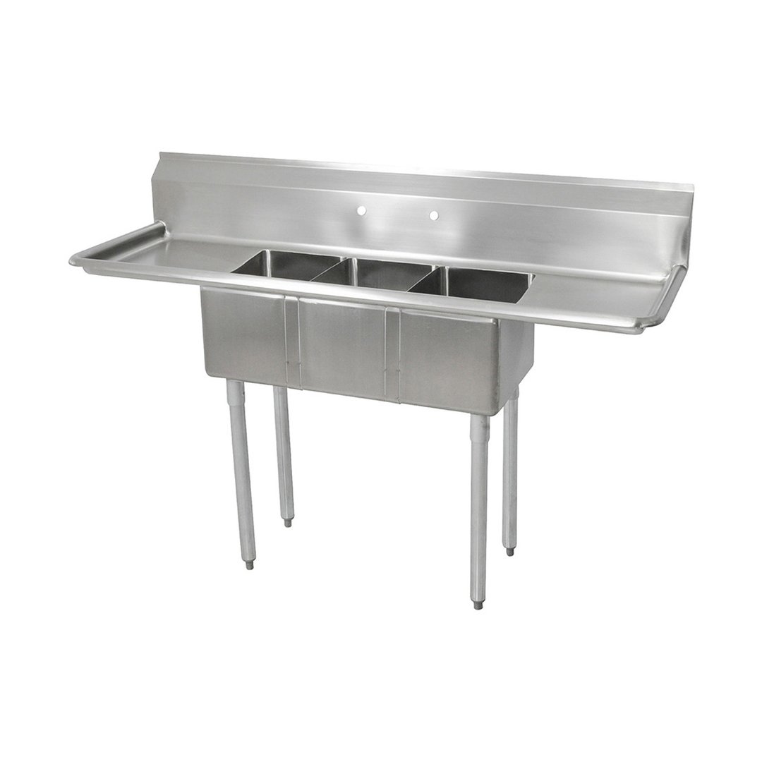 John Boos E3S8-1014-10T15-X 60" Three Compartment Sink, 10"W x 14"L Bowl With 2 Drainboards
