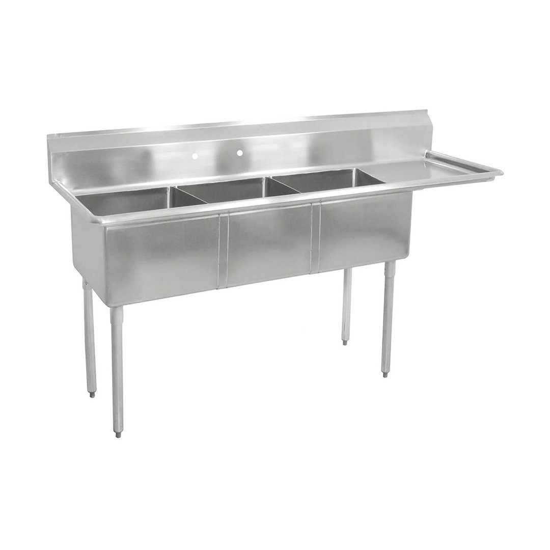 John Boos E3S8-15-14R15-X 62" Three Compartment Sink, 15"W x 15"L Bowl With Right-Hand Drainboard