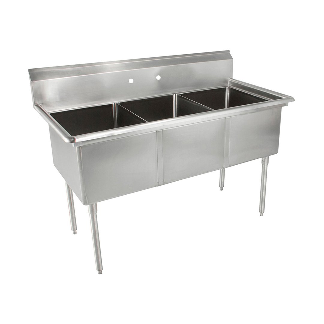 John Boos E3S8-24-14-X 77" Three Compartment Sink, 24"W x 24"L Bowl Without Drainboard