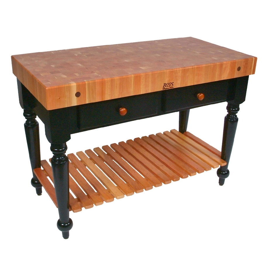 John Boos RN-LR04-SSL Le Rustica Table w/ 4" Thick End Grain Top, American Cherry, Black Base