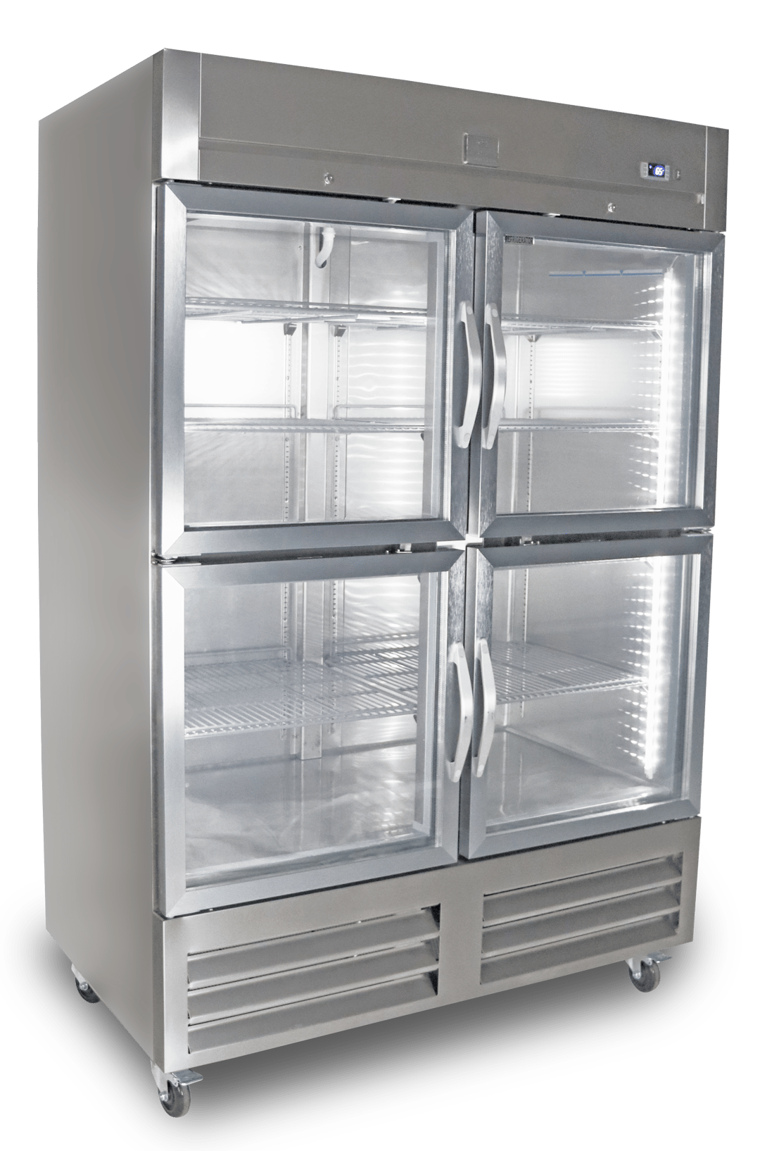 Kelvinator KCHRI54R4HGDR 53" Two Section Reach-In Refrigerator w/ 4 Glass Half Doors, Bottom Mount, Stainless Steel, 49 cu. ft.