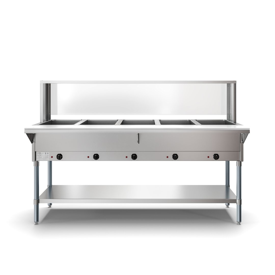 Koolmore KM-OWS-5SG 72" Electric Steam Table with Undershelf and Sneeze Guard, (5) Open Wells