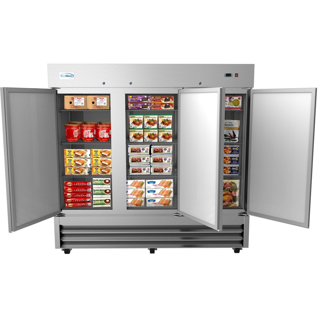 Koolmore RIF-3D-SS 81" Three Section Reach-In Freezer w/ 3 Solid Doors, 72 cu ft.