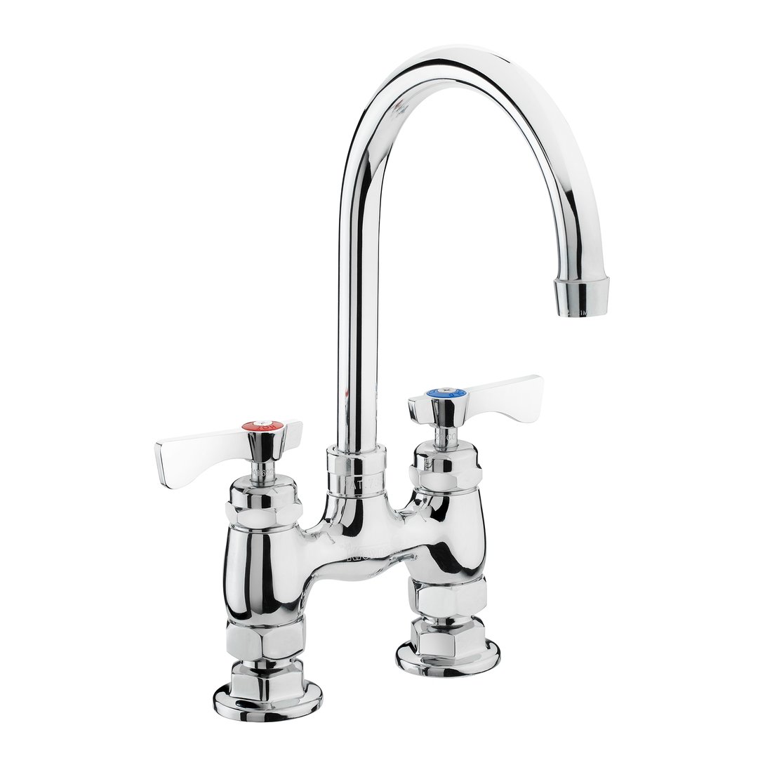 Krowne 15-401L Royal Series Low Lead Deck Mount Faucet w/ 4" Centers, 6" Gooseneck Spout