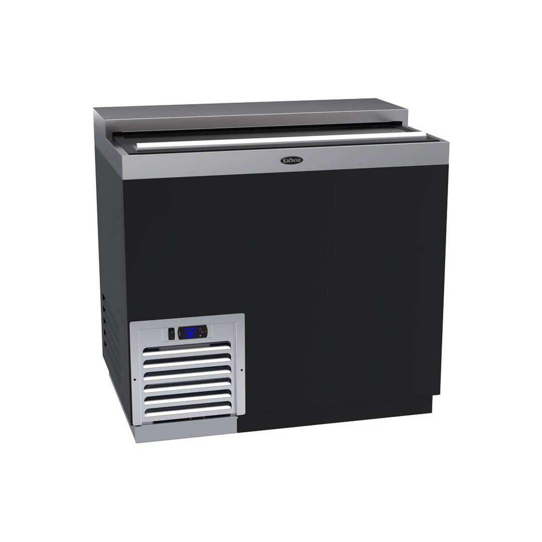 Krowne BC36-BG 36" Flat Top Bottle Cooler w/ 1 Sliding Lid, 2 Divider Racks, Black