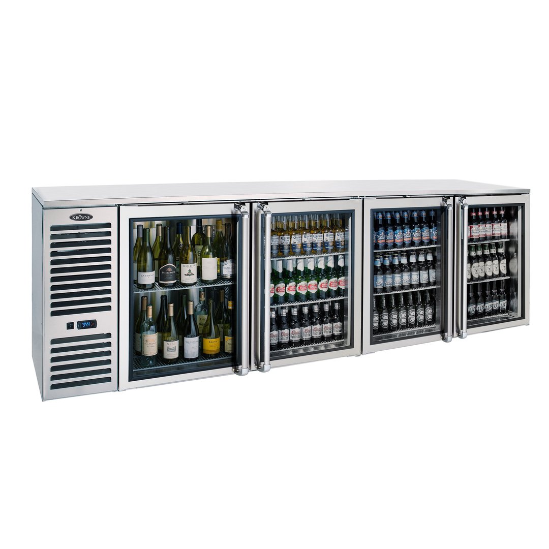 Krowne BS108 108" 4 Section Back Bar Cooler with Solid Door