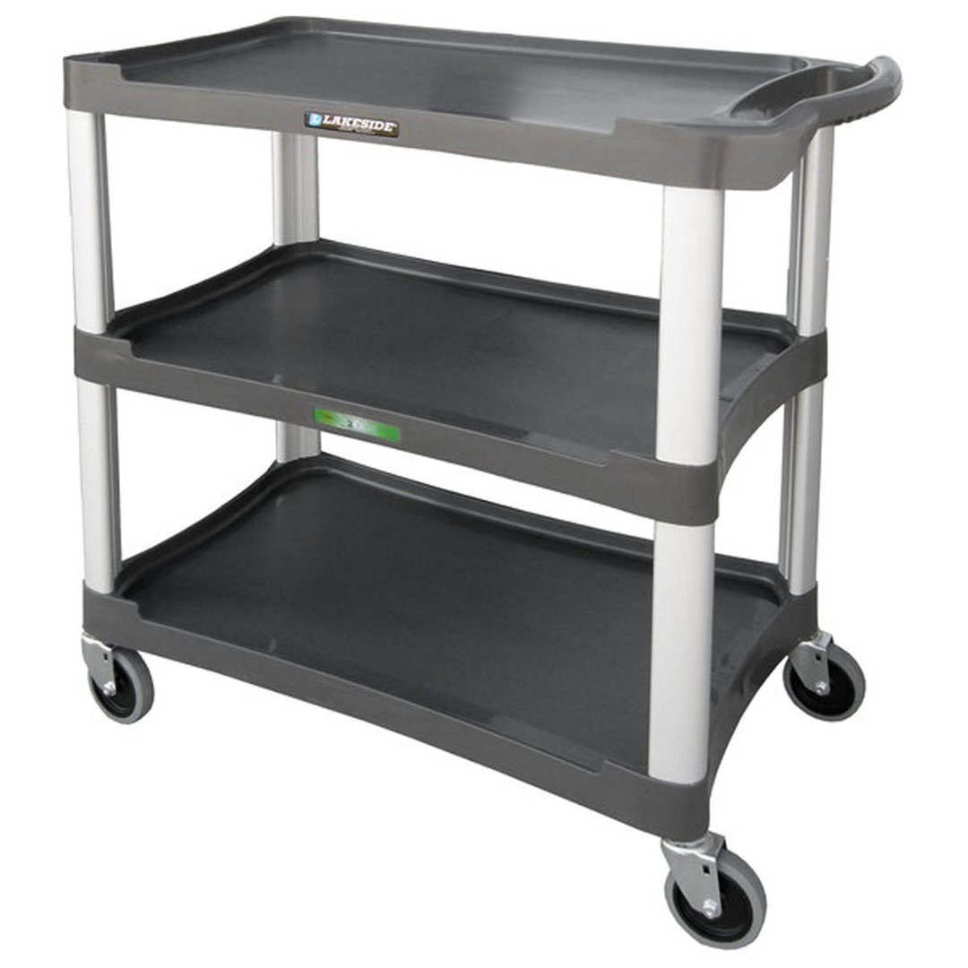 Lakeside 2503 Charcoal Plastic 3 Shelf Utility Cart - 36"W x 18-1/2"D x 35"H