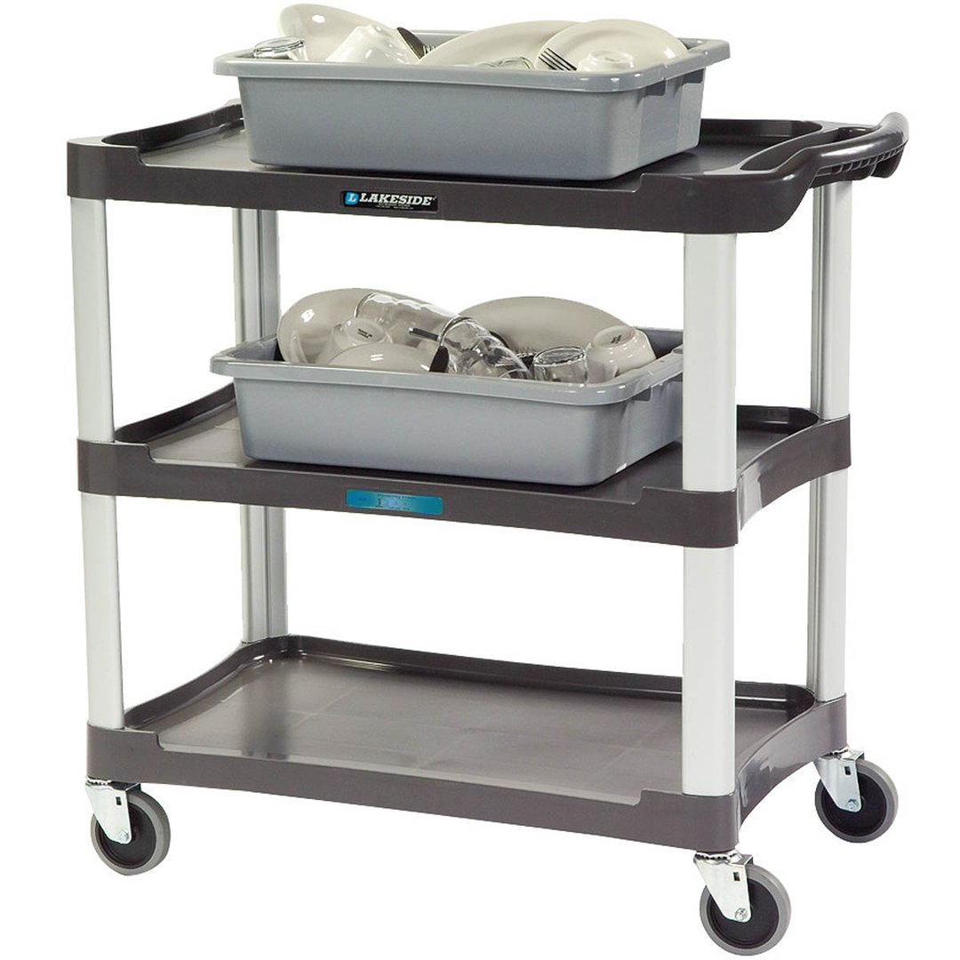 Lakeside 2503 Charcoal Plastic 3 Shelf Utility Cart - 36"W x 18-1/2"D x 35"H