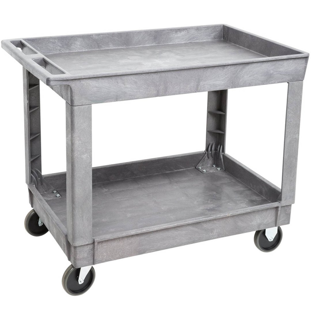 Lakeside 2523 Gray 2-Shelf Plastic Deep Well Utility Cart w/ 500-lb Capacity