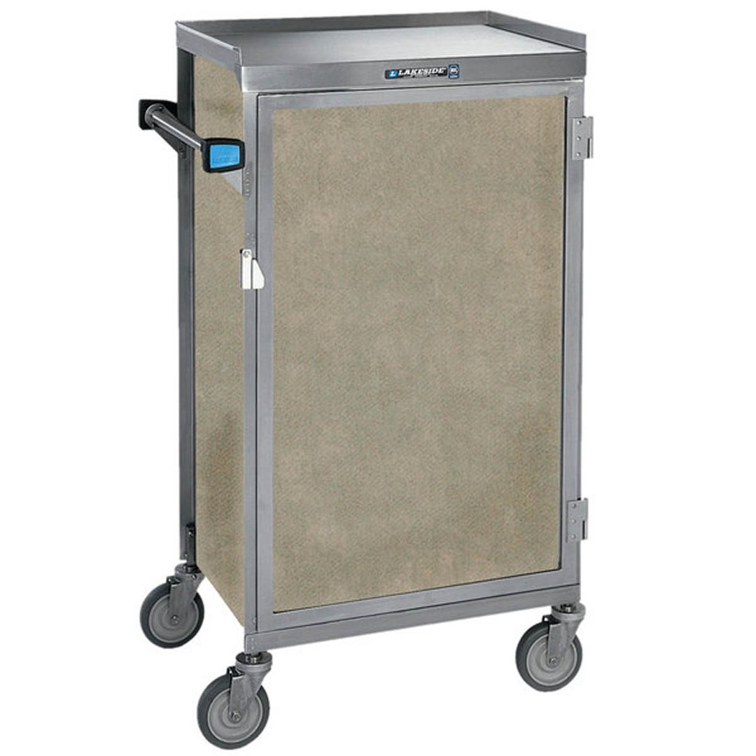 Lakeside 654 Stainless Steel 6 Tray Compact 1 Door Meal Delivery Cart w/ Vinyl Laminate Panels