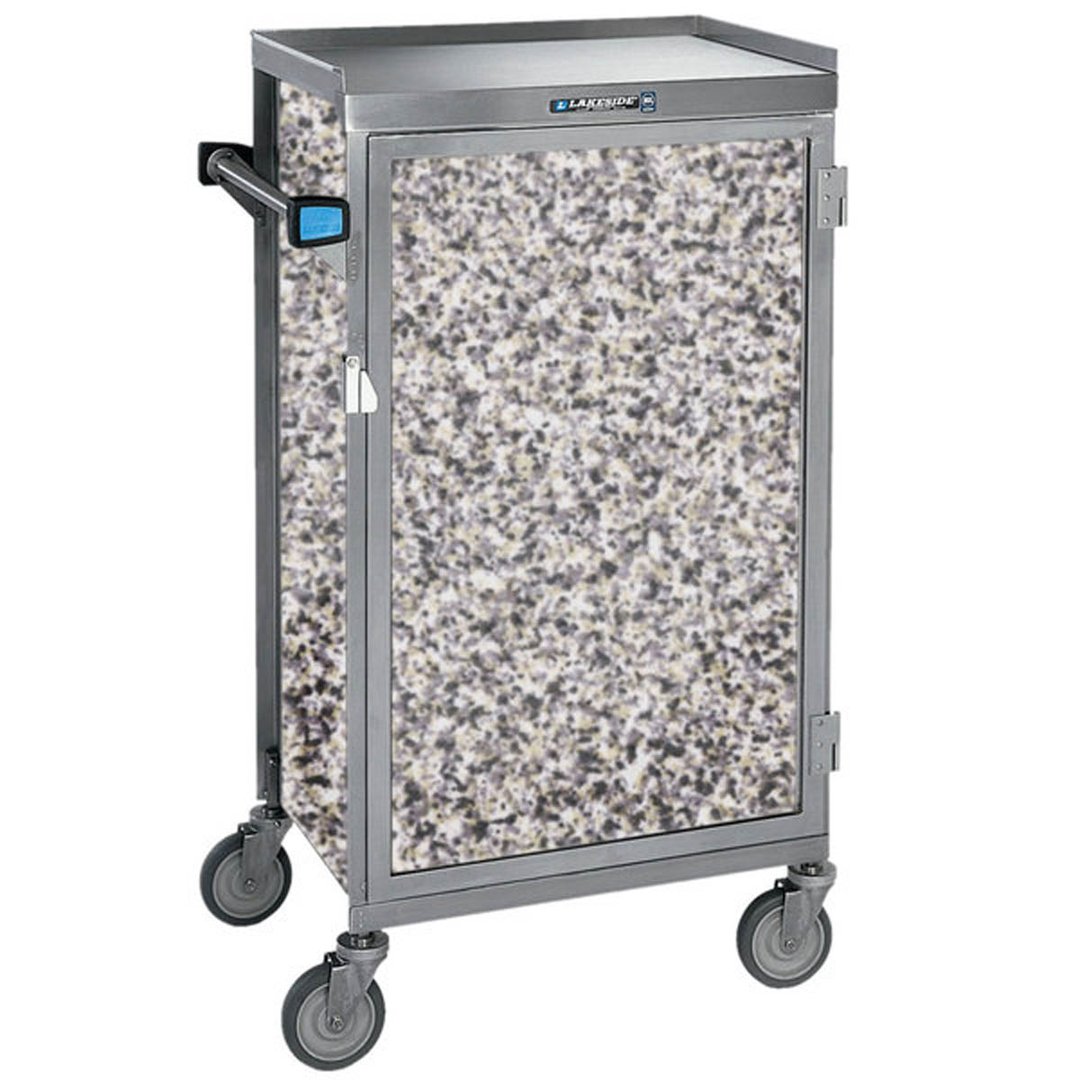 Lakeside 654 Stainless Steel 6 Tray Compact 1 Door Meal Delivery Cart w/ Vinyl Laminate Panels