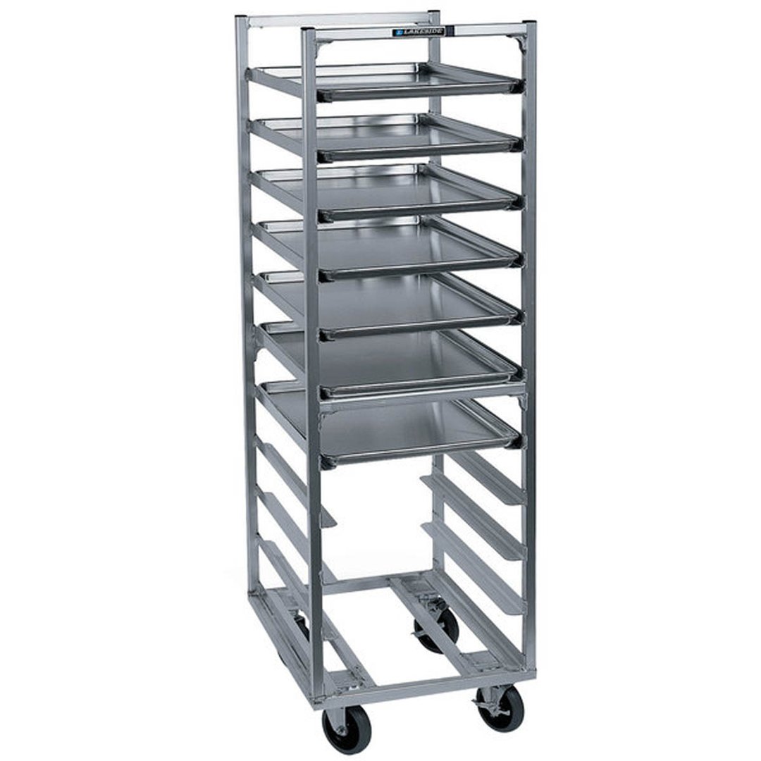 Lakeside 8528 11 Pan End Load Aluminum Bun / Sheet Pan  Rack w/ Angle Ledges, 5" Bottom Load Slides