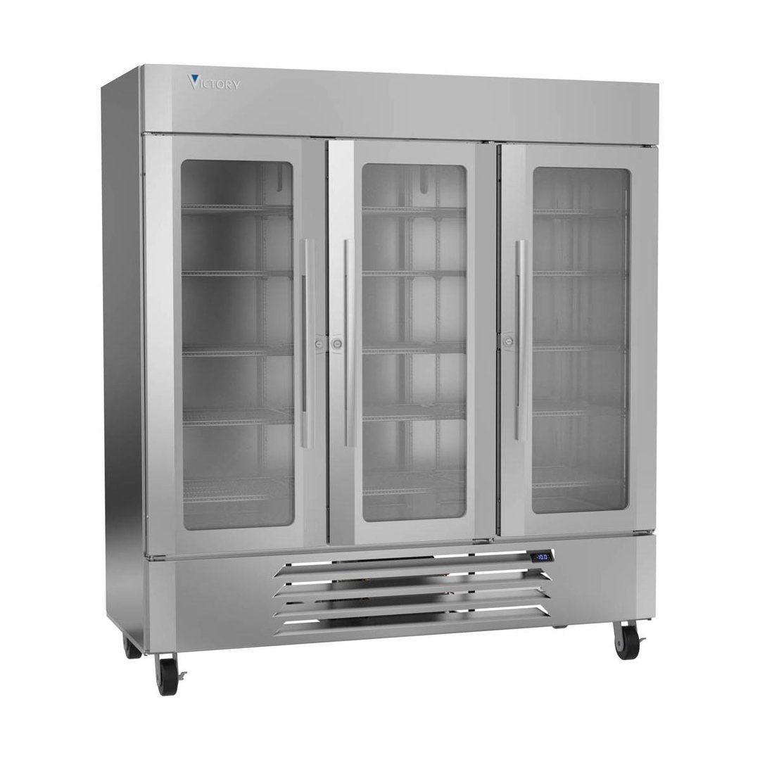 Victory LSF72HC-5 75" 3 Glass Door Merchandiser Freezer, Stainless Steel, 69 cu. ft.