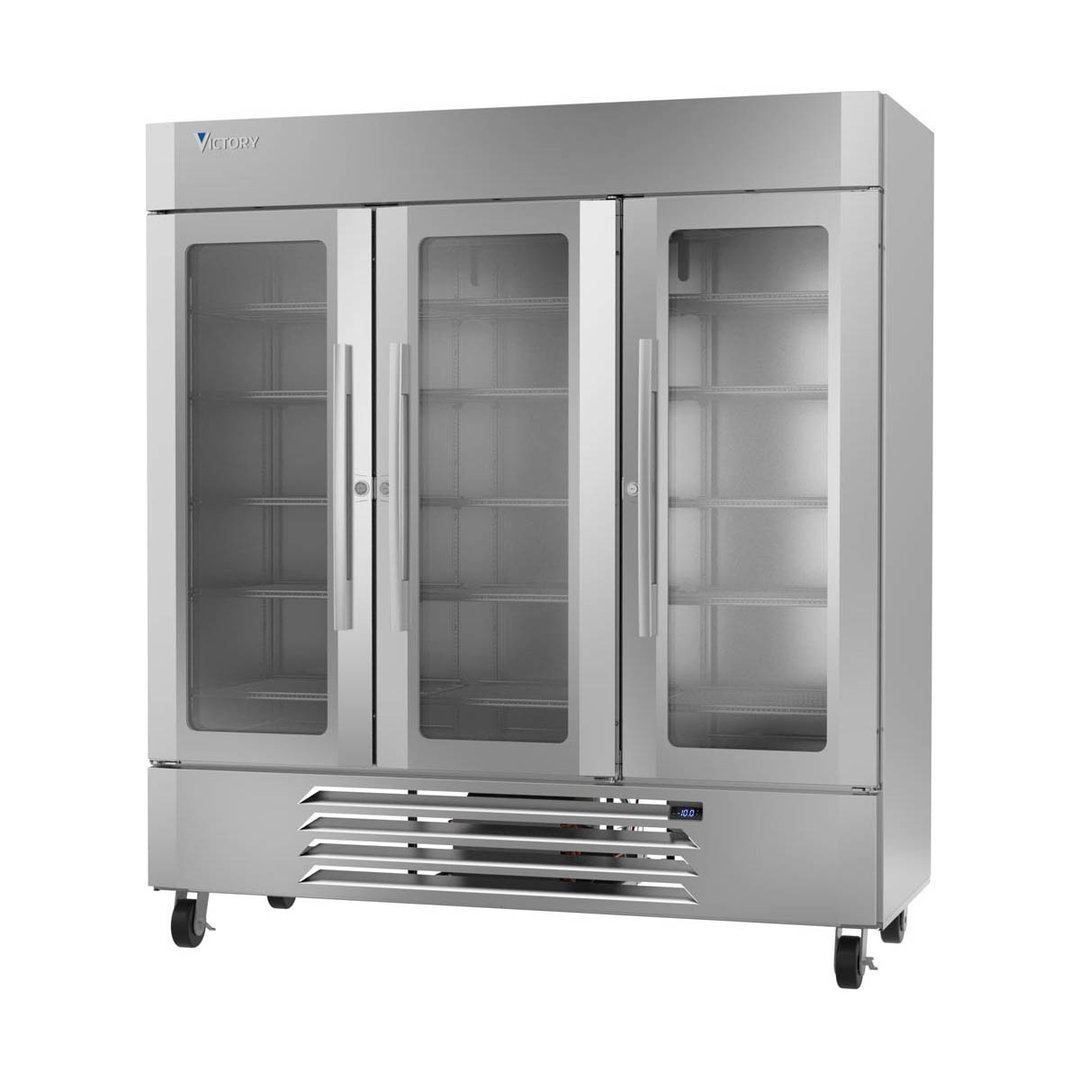Victory LSF72HC-5 75" 3 Glass Door Merchandiser Freezer, Stainless Steel, 69 cu. ft.