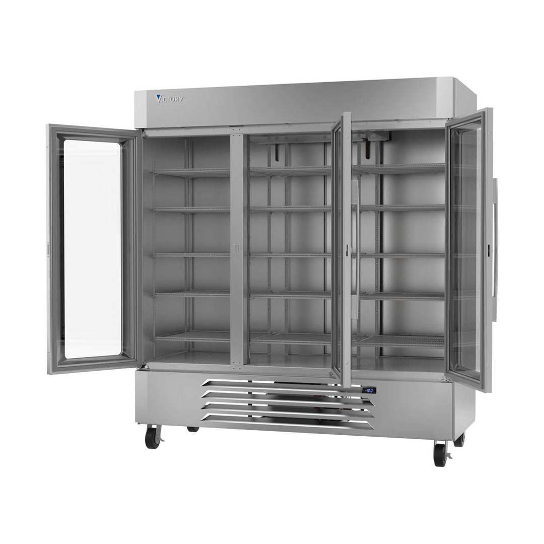 Victory LSF72HC-5 75" 3 Glass Door Merchandiser Freezer, Stainless Steel, 69 cu. ft.