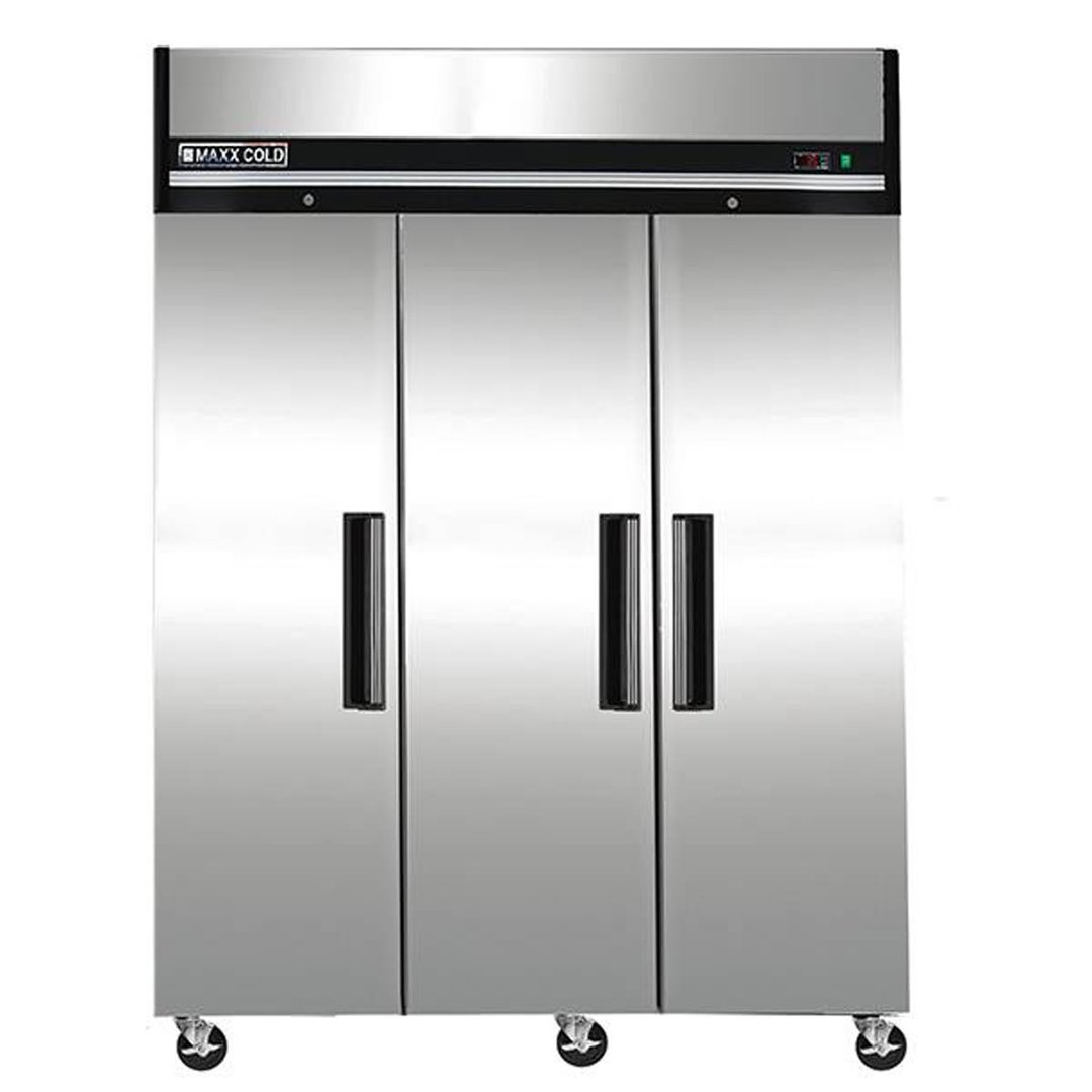 Maxx Cold MXCR-72FDHC 81" Three Section Reach-In Refrigerator w/ 3 Solid Doors, Top Mount, Aluminum Interior, 72 cu. ft