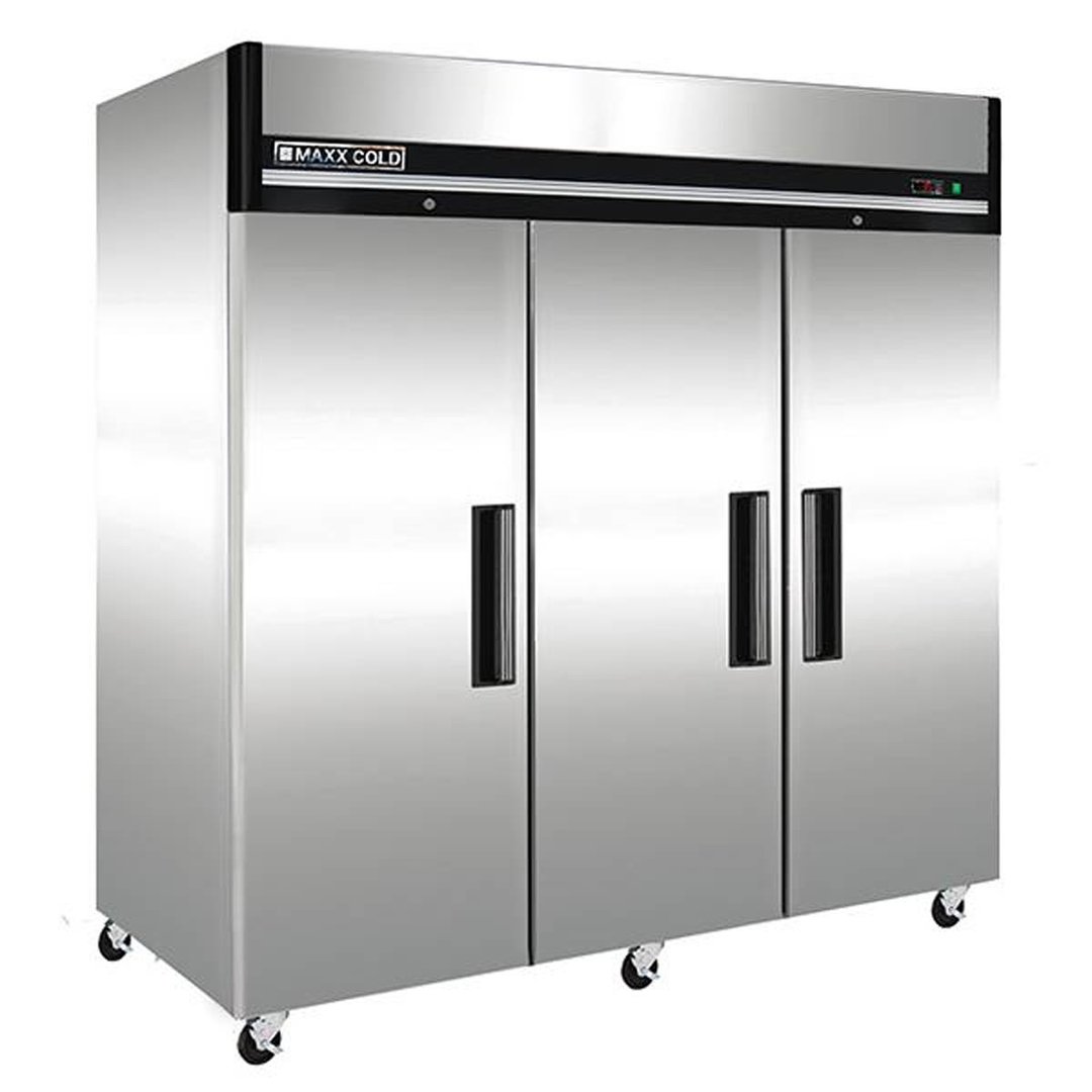 Maxx Cold MXCR-72FDHC 81" Three Section Reach-In Refrigerator w/ 3 Solid Doors, Top Mount, Aluminum Interior, 72 cu. ft