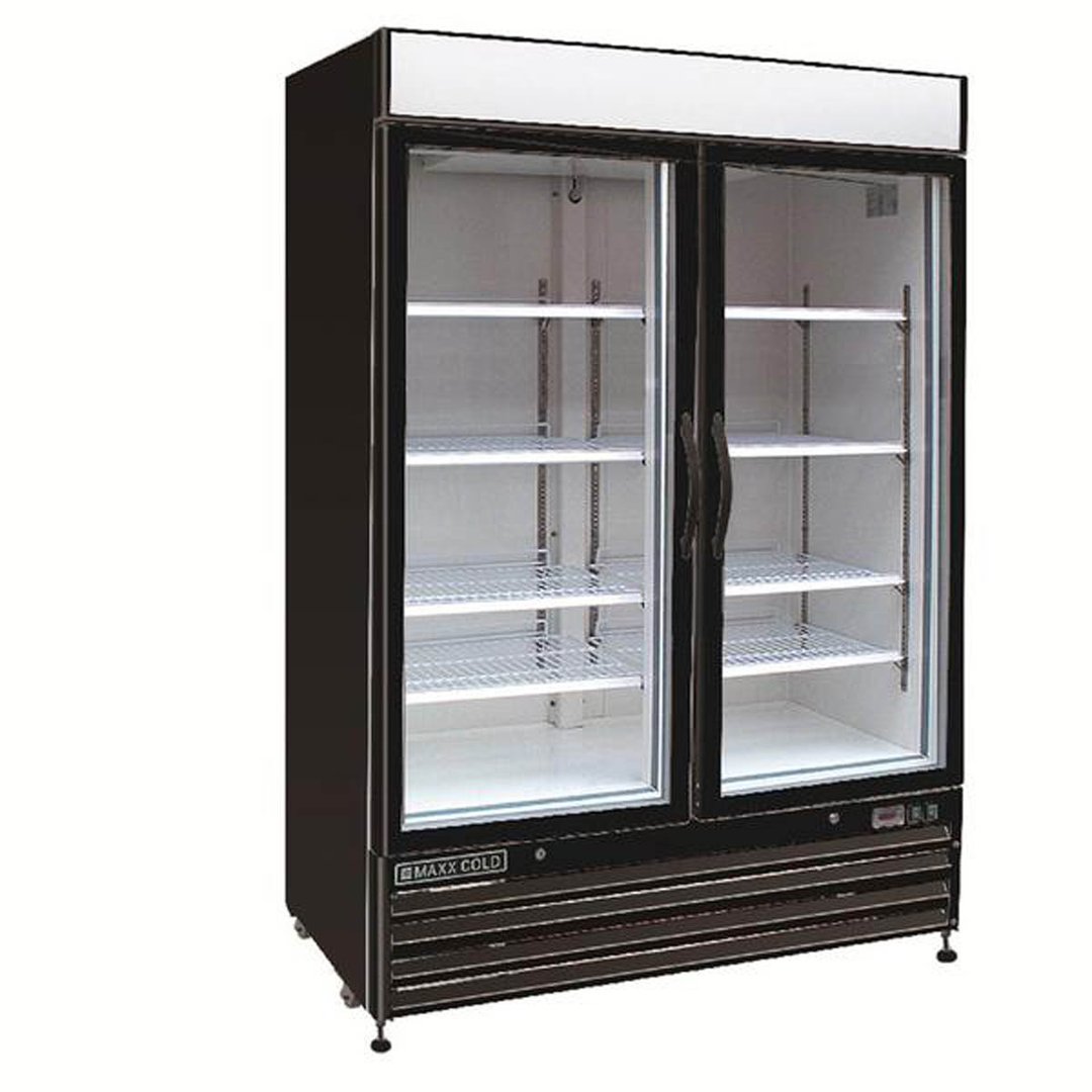Maxx Cold MXM2-48RBHC 54" Merchandiser Refrigerator in Black w/ 2 Glass Door, 48 cu.ft. 