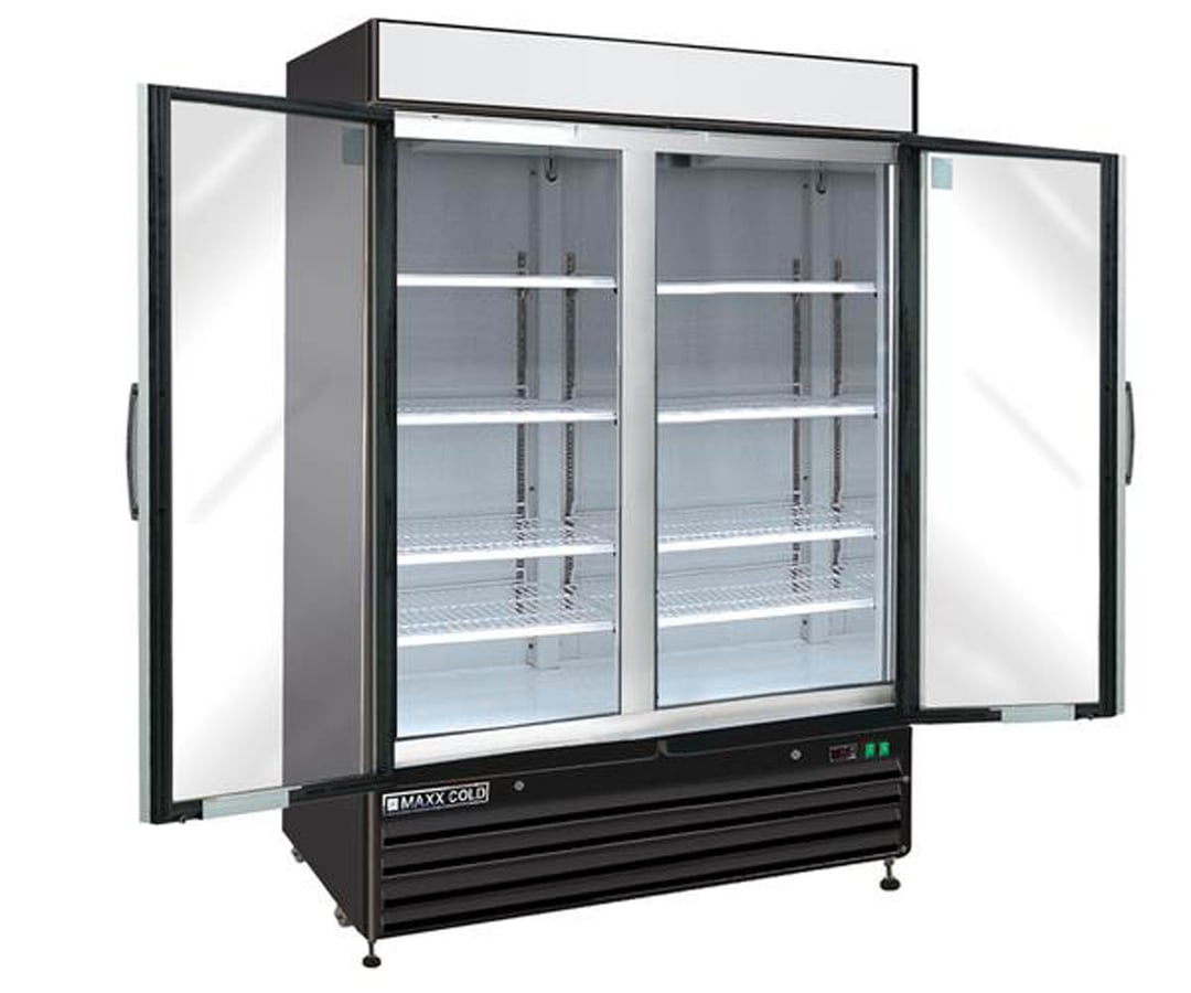 Maxx Cold MXM2-48RBHC 54" Merchandiser Refrigerator in Black w/ 2 Glass Door, 48 cu.ft. 