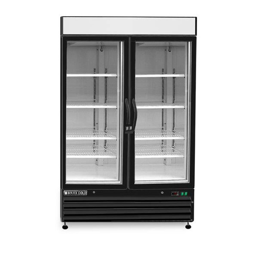 Maxx Cold MXM2-48RBHC 54" Merchandiser Refrigerator in Black w/ 2 Glass Door, 48 cu.ft. 