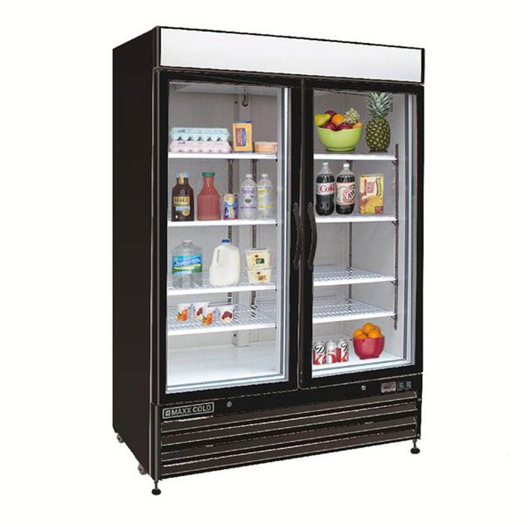 Maxx Cold MXM2-48RBHC 54" Merchandiser Refrigerator in Black w/ 2 Glass Door, 48 cu.ft. 