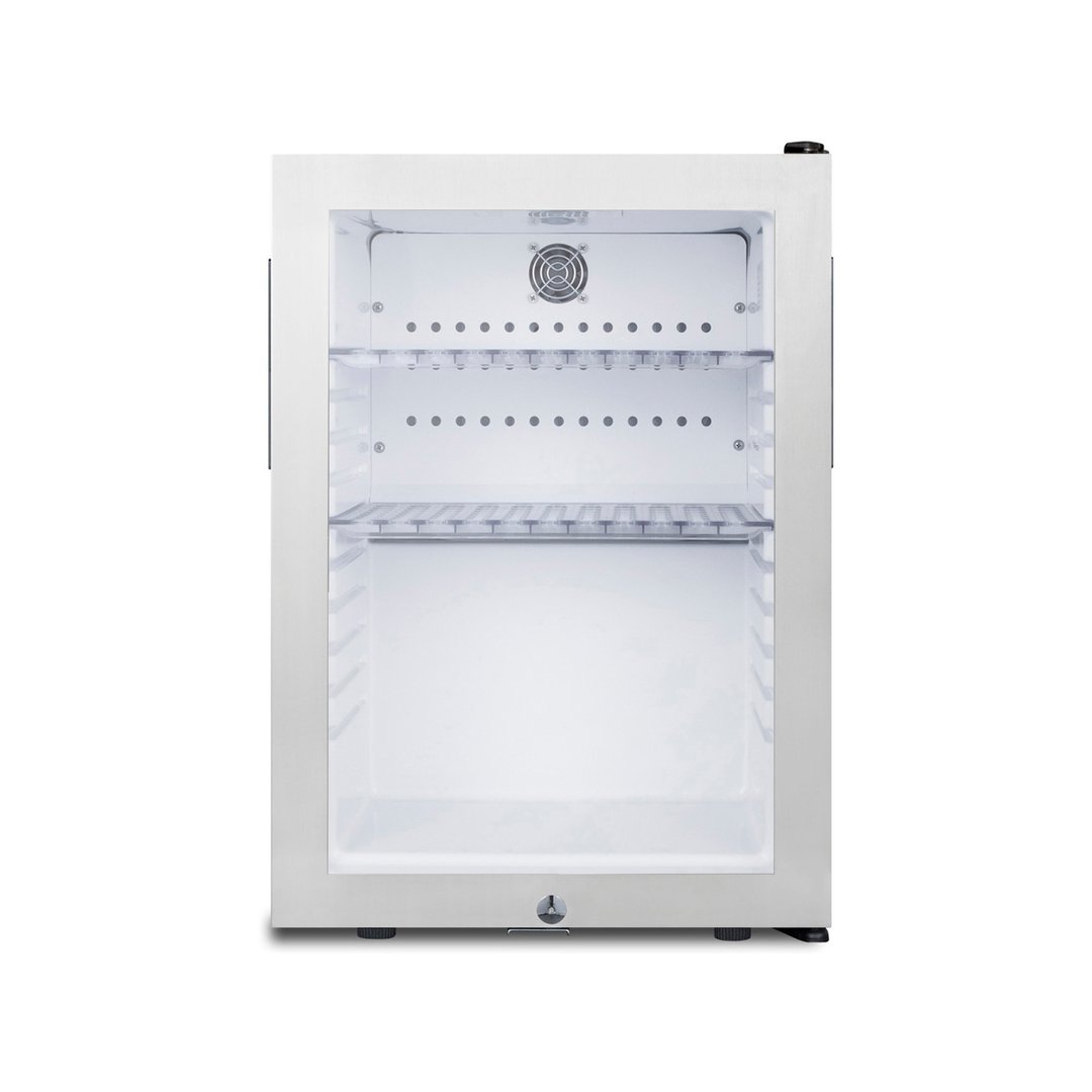 Summit MB27GST 16" Stainless Steel Trim Glass Door Compact Minibar Refrigerator in Black, 1.2 cu.ft